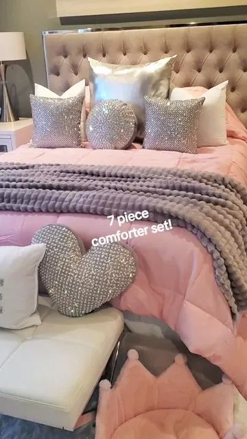 #comforterset #glamdecor #Downcoolconforter #pinkcomforterset #pinkbedroom #glamdecor #dormideas #dormroom #backtoschool #7piececomforterset #blingdecor #rhinestonepillows #girlybedroom #glam #girlsbedroom #pinkandgraybedroom #fyp  #zgallerie #perfectcomforter #pinkaesthetic #pink #pinklovers #pinkglam #ConSantanderConecto 
