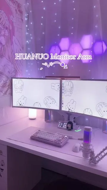 sooo worth it for my dual-monitor babes 🦦 only until 8/10 💗 #tiktokshopbacktoschool #pc #pcgaming #roomtour #setup #fleuriistok #viral #fyp #setuptour #deskmakeover #pcsetup #techtok #huanuo #huanuomount 