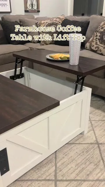 This is the perfect coffee table! It has a lift top to eat or work from, and hidden storage underneath for blankets or anything else you want to put out of sight. It also has outlets, USB and USB-c ports for convenience.  #farmhouse #coffeetablestorage #livingroomdecor #demure #tiktokshop #coffeetable #livingroomdecor #livingroomfurniture 