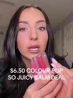 ENDS AT MIDNIGHT 35% off the @ColourPop Cosmetics so juicy balms! They plump without stinging or burning and give the shine of a gloss with the the hydration of a lip balm✨ only $6.50 so run!! #colourpop #colourpopcosmetics #colourpopsojuicy #sojuicylipgloss #affordablelip #affordablemakeup #makeuprecomendation #beautydeals 
