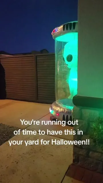 7 Foot tall inflatable Alien in Incubator!! No one else in my neighborhood has this !! Gives off a great glow and looks super cool !! We named him Paul !! #fyp #Halloween #halloweendecor #outdoor #decor #sale 