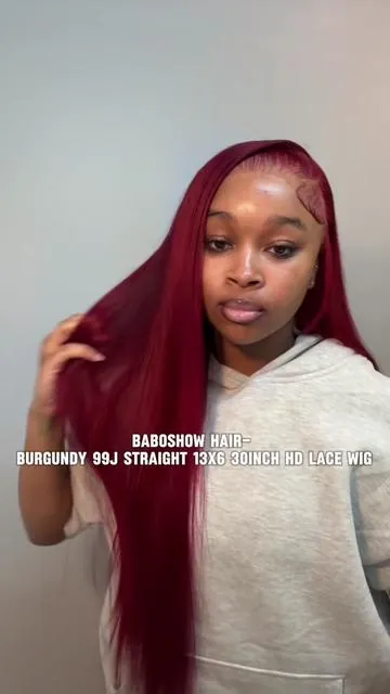 Baboshow Hair- 99j 13x6 30” Straight HD Lace Wig❤️ @BABOSHOW #baboshow #baboshowhair #99jwig #burgundyhair #lacewig #humanhairwig #straightwig 