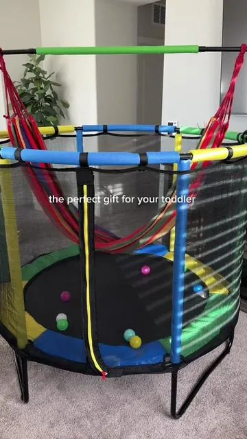 they have so much fun with this! it comes with so many different attachments and the top bar is adjustable in height! Its on sale for 40% off right now 🫶 #toddlergiftideas #indoortrampoline #toddleractivities #sahm #toddlermom #christmasgiftsfortoddlers 