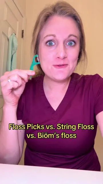 Is string floss really better than floss picks? Check out these floss recommendations from your friendly neighborhood dental hygienist! #creatorsearchinsights #rdh #rdhlife #flosser #flossing 