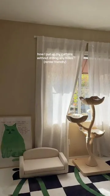 mini but big update to Kiwi's cozy nook ft. our new budget-friendly linen curtains from @NovaHomeShop 💕 #inovadaycurtains #homedecor #apartmenthack #renterfriendly #curtains #catsdaily #catloversclub 