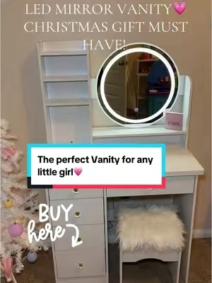 This is the perfect vanity for any little girl 💗10/10 reccomend! #vanity #makeupvanity #giftforher #desk #christmasgift #teengift #kidgift #ledvanitymirror #ledvanity #fyp #newyearnewaura #tiktokshopcybermonday #tiktokshopblackfriday 