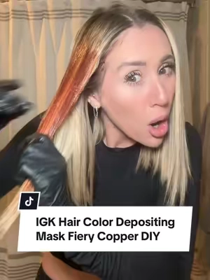 DIY doing my hair at home with the igk color depositing mask in fiery copper on my blonde hair. I should have done my roots first so i did a 2nd copper mask on my roots and left it on longer and am SO happy with how this turned out #igk #diyhair #hair #hairtok #copperhair #copper #cowboycopper #hairtransformation @IGK Hair  