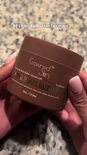 Hands down the best body butter for men!! #kingbodybutter #crownedskin #cologne #fathersdaygift #smellgood #sheabutter #mensbodybutter  Body butter recommendations  Body butter for soft glowing skin Benefits of shea butter on skin Gifts for him Fathers Day gift