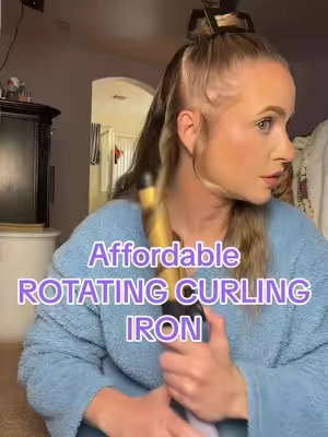 An affordable rotating curling iron. It has 5 different heat settings and accessories included 👱🏼‍♀️ #rotatingcurlingiron #curlingiron #affordablehairtools #hairtools 