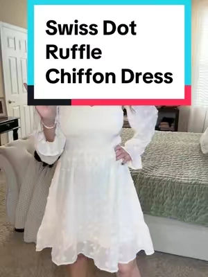 Beautiful Swiss Dot, Ruffle Chiffon Dress If you want to feel feminine then this is the dress for you. #dress #dresses #chiffon #swissdot #fashionlookbook ##womens##vacationstyle##easterdress##girly##ruffles##tiktokshop