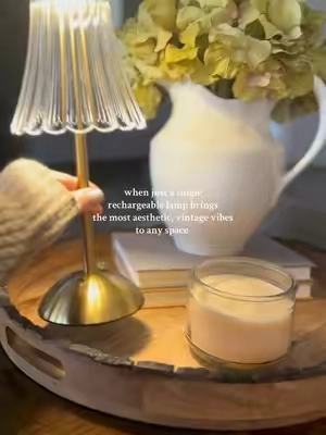 Obsessed with the vibes this vintage, rechargeable lamp gives any space! No need for an outlet or cords! #vintageaesthetic #vintagelamps #rechargeablelights #rechargeablelamp #cordlesslamp #cordless #rechargeable #lamps #cozyhome #affordablehomedecor #tiktokshopfinds #tiktokshopjumpstartsale 