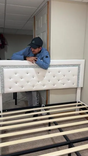 Upholstered Bed Frame, Not Include Mattress, Diamond Tufted Headboard, Faux Leather, No Box Spring Needed, Easy Assembly. #bedframe #diamondtufted #fyp #ownvoice #goviral #tiktokshop #loveyouall @HOMBCK 
