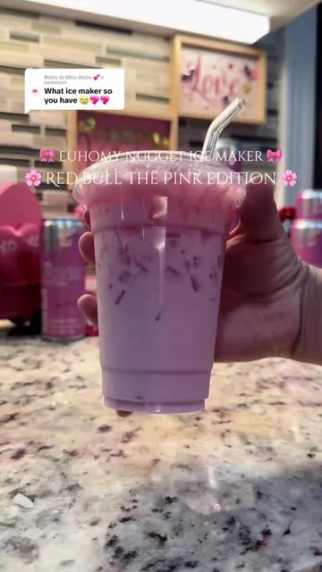 Replying to @Bliss decor 💕 Euhomy nugget ice maker 🎀 #thepinkeditionredbull #pinkredbull #redbul #nuggeticemaker #pinkeverything #coquette #nuggetice #tiktokshop #Capcut #foryoupage #parati #coquetteaesthetic 