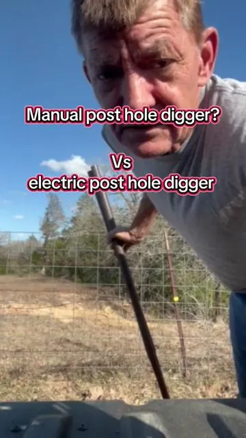 Electric post hole digger. #postholedigger #electricpostholedigger #electricholedigger #bluecollar #farmtok #dadsoftiktok #grandpasoftiktok 