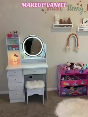 This is the perfect vanity for any little girl 10/10 reccomend! #vanity #makeupvanity #giftforher #desk #teengift #kidgift #ledvanitymirror #ledvanity #fyp #newyearnewaura #desk 