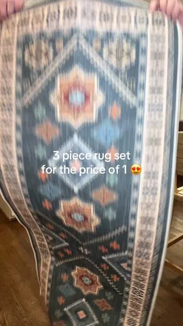 Y’all! These rug sets are a great buy!! So impressed with the design and quality of these rugs from @lokhom  😍 #rugs #rugset #kitchenrug #rugsoftiktok #washablerugs #kitchendesign #homeanddecor #homeandliving #tiktokshoprestock 