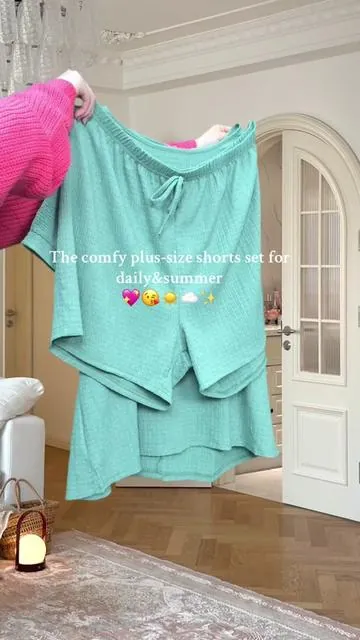 Perfect texture shorts set for curvy girlies🎁💖😘 #gift #plussize #twopieceset #comfyclothes #texture #amazonfinds    #fyp #spotlightfinds  #ootdinspo #springglowup 