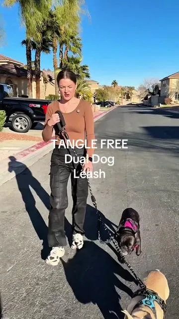 No more tangles when we’re walking our two dogs! 🐕  #dogproblems #twodogs #dualdogleash #petproducts 