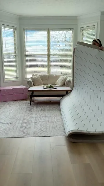 This is the best play mat for hardwood floors! It’s actually called a sleep mat because it’s made of memory foam and when your kiddo gets older they can have sleepovers on it!!! It is SO plush and soft! I wish they made it even bigger so we could put another one in our other room!  #playmat #playroom #babymat #sleepmat #mommusthaves #toddlermusthaves 