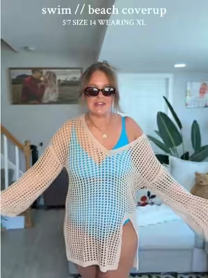 The PERFECT swim coverup! I’m 5’7 size 14 and wearing an XL in this one! #beachcoverup #swimcoverup #swim #midsizefashion #midsize #beachoutfits 