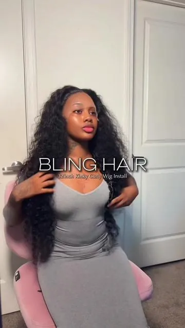 @Bling Hair Fashion Kinky Curly 13x4 32inches Wig Install 💘 #wiginstall #wigtok #wigtutorial #fyp #foryoupage 