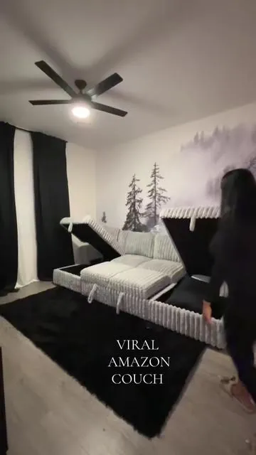 Viral Amazon Couch 🖤 #viralcouch #homedecor #amazonsectional #bonelesscouch #cozyhome #sectionalcouch #greycouch #luxuryhomes #luxurylife 