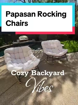 Ready set Chill  These outdoor rocking chairs will get that cozy vibe going in your backyard, the perfect place to chill. #outdoor #rockingchair #outdoorfurniture #outdoorliving #viralfinds #cozyvibe 