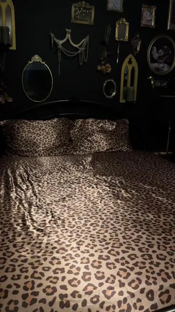 Ok I’m obsessed! So much better than I thought #leopardprint #leopardprintbedding #bedding #bedsheets #bedset #sheetset #y2k #goth #gothicdecor #bedroomdecor 