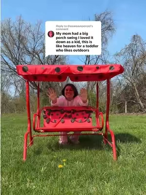 Replying to @theeweaveponzel It’s so fun, we love ours!! #toddlergiftideas #toddlergifts #toddlerswing #outdoortoys #outdoortoysforkids #kidspatioswing #springtok #summertok #backyardtoys #summertoys 