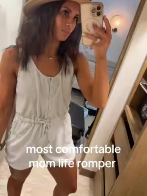 Waffle knit Henley romper, is one of the best rompers I’ve found on TikTok. I would definitely size up because it does shrink a little bit but it comes in so many different colors and is nursing and postpartum friendly! #romper #waffleknit #henley #nursingfriendly #easyoutfits #rompers  #momoutfit 