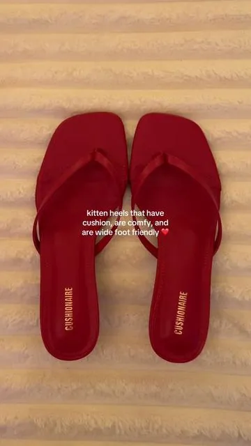 these are so cute! they have so many colors and you can choose between wide or regular sizes 🥰  Women’s Miami Kitten Heels Sandals (Red) by @Cushionaire  *linked on video  #kittenheels #heels #comfortableshoes #widefeet #comfortableheels 