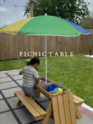 The cutest picnic table!! 😍💛 #tiktokshopfinds #tiktokshopspringsale #spring #springtok #picnictable #summervibes #summer2025 #toddlersoftiktok #toddlermom #MomsofTikTok #fyp #foryoupage #parati #watertable #sand 
