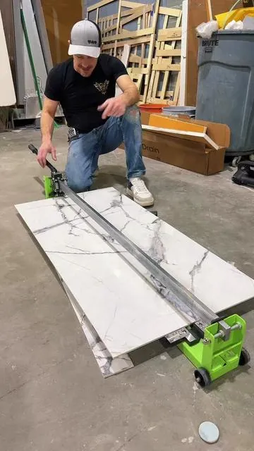 Testing out this 48” Tile cutter, on some difficult F&D porcelain tile..#TileCutter #PorcelainTile #DifficultTile #TileWork #CheapTile #HardToCut #TileLife #TileTok