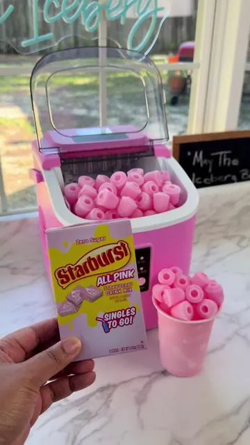 Pink Starburst Flavored Ice. #icemaker #iceeating #icelover #icetok #popsicle #fyp #igloo #tiktokshop #flashsale #euhomy #nuggetice 