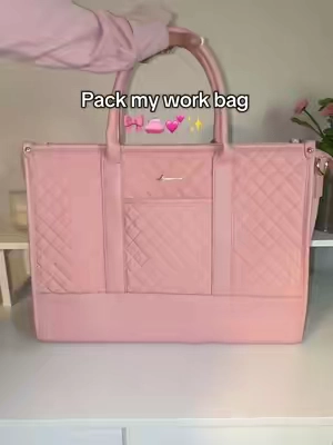 Pack my bag 👛 love that it holds 2 water bottles 💕 @Lovevook Bags  #workbag #pink #totebags #totebagaesthetic #largebag #whatsinmybag #bigbag #bags #lovevook #lovevookbag #quiltedbag #schoolbag #cutebag #girly #tiktokshopfinds 