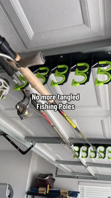 Fishing poles a mess and always tangled? Try out a garage door pole mount! #fishingpoles #crappiefishing #rodholder 