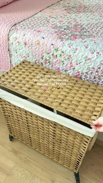 finally a laundry basket that separates all the colors ✨ #laundrybasket #laundryhamper #rollinglaundrybasket #laundryhack #homedecor #rattandecor #tiktokmademebuyit 