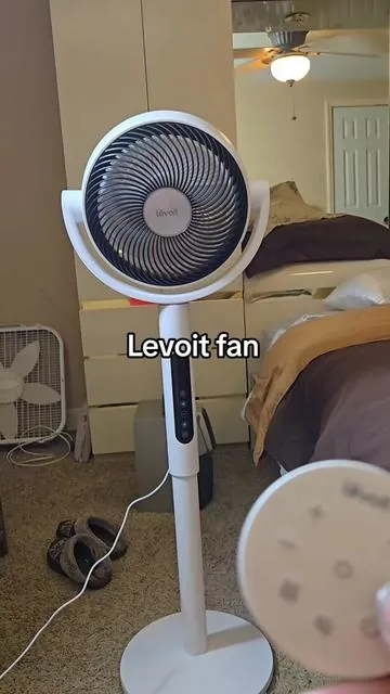 If you're looking to save money on air conditioning bills this summer,  This levoit fan blows some extremely cold air with its 5 fast blades spinning and ranges from speeds 1-9. It blows out to 82 feet, showing the power of this fan! #fan #airconditioner #airconditioning #electricbill #savings #levoit #summerheat #cooling #coolingfan 