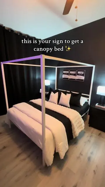 Love my new canopy bed so much 🖤  Queen Size Metal Canopy Bed Frame with Metal Slats Support (Only Frame) No Box Spring Needed/Easy Assembly  #canopybed #canopy #bedroom #bedframe #bedroommakeover #homedecor #blackaesthetic #bedroominspo #bedroomdesign #bedroomideas #queenbed #bed #bedding #bedroomdecor #fyp #viralvideo #tiktokmademebuyit #tiktokshop 