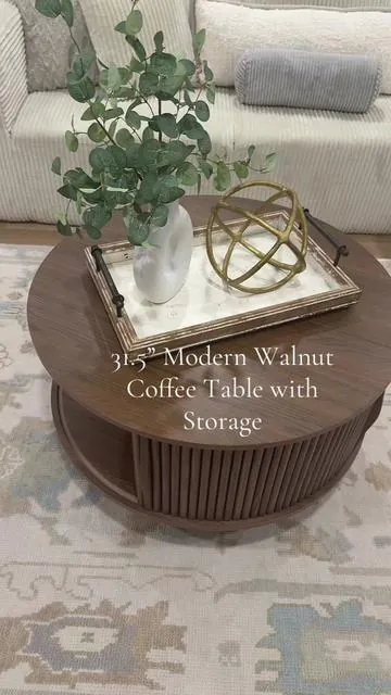 Beautiful Round Coffee Table with Storage #coffeetable #livingroomdecor #homeinspo #modernhome #storagesolutions #storage #neutralaesthetic #tiktokshopcreatorpicks 