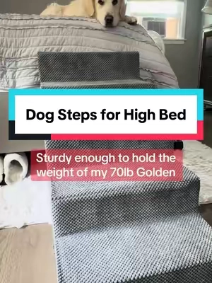 It took us a little while to get the hang of these but after she was diagnosed with ITP she was given strict orders, no more jumping on and off the bed! These have been a lifesaver 👏🏻 surprised at how sturdy they are and easy to put together #dogsoftiktok #PetsOfTikTok #dogstairs #dogsteps #tiktokshop #goldenretriever #tiktokmademebuyit #goldenretrieverlife #ITP #dogmom   