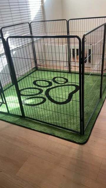 This has been our favorite purchase so far! ✨🙌🏽 We had been trying to decide how we wanted to do the Kennel area with the space we had and this gate answered all of our problems!  It’s sturdy and very easy to put together in the shape and style that you want! So basically RUN don’t walk and grab this for your pets!🐾♥️🐶 #RottweilerPuppies #dogsoftiktok #rottweiler #dogtok #tiktokshop #dog #playpen #fyp #tgif #puppytiktok #clean 
