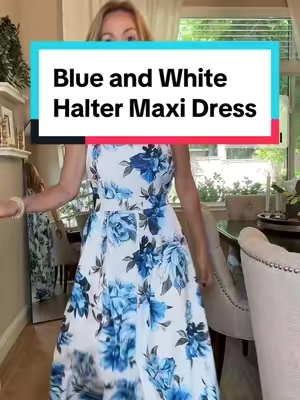 #blueandwhite #dresses #halterdress #maxidress #vacationdress #classy #classystyle #modestfashion #womensfashion #weddingguest #gala #summerdress