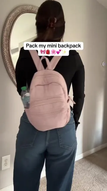 The cutest backpack! Fits all the essentials 🎒📱✨ #bagsmart #backpack #minibackpack #pink #girly #packmybagwithme #packing #asmrpacking #cutebag #schoolbackpack #backtoschool #bags #asmrsounds #tiktokshopfinds #travelbackpack  #schoolbackpack 