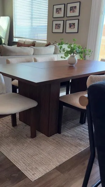 obsessed with my new dining table!  #tiktokshop #tiktokshopsummerturnup #tiktokshopcreatorpicks #diningtable #moderndining #diningtableinspo #cozyathome #fluted #midcentury #modernhome 