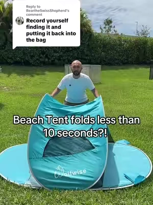 Replying to @BeartheSwissShepherd This Beach tent folds and put into the bag less than 10 seconds plus it is wind proof and comes with sand bags #beachtent #tent #suntent #campingtent #beachessentials #beachmusthaves #tiktokshopcreatorpicks #dealsforyoudays #sunshelter #popupbeachtent 