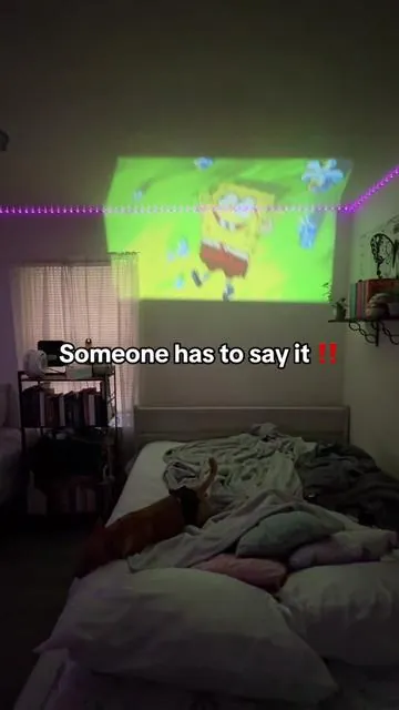 Why buy a tv when I can have a whole cinema in my room 🤭 #roomdecor #roomfinds #projector #movienights #projectorforbedroom #trending #magcubicprojector 