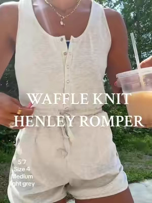 @Tankaneo waffle knit Henley romper! Great to wear as a coverup too! Size up! #waffleknit #romper #momoutfit #postpartumbody #nursingfriendly #dealsforyoudays #henley 