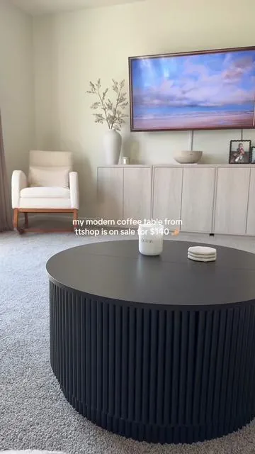My modern round coffee table is on sale right now!! #dealsforyoudays #tiktokshop #coffeetable #modern #sale #cozyvibes 