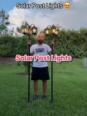 These Solar Post Lights look so beautiful in my backyard #postlights #solarpostlight #cosybackyard #backyardvibes #deckmusthaves #backyardupgrade #solarlights #dealsforyoudays #cosylighting 